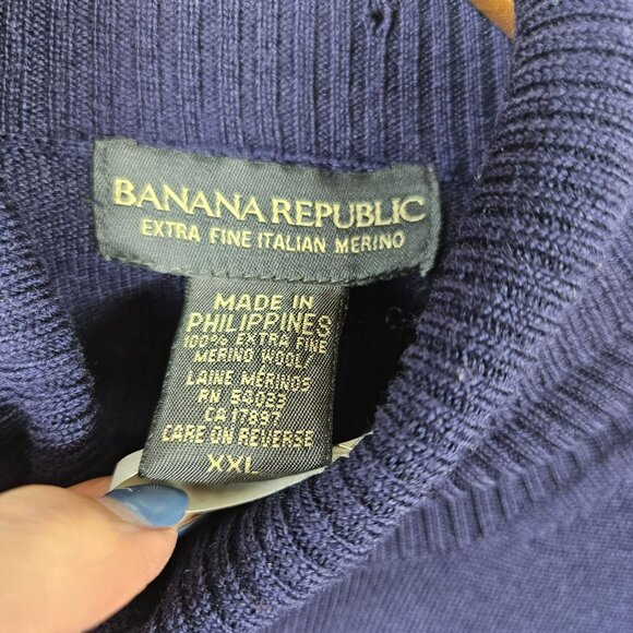 Banana Republic Extra Fine Italian Merino Wool Turtleneck Sweater Mens XXL Blue - Picture 7 of 12
